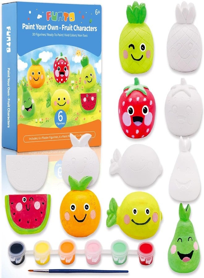 Funto Paint Your Own Fruits Painting Kit, 13 PCS Crafts Set for Kids, STEAM Project Creative Activity DIY Toys with 6 Figurines, 6 Paint Pots, 1 Brush - Image 1